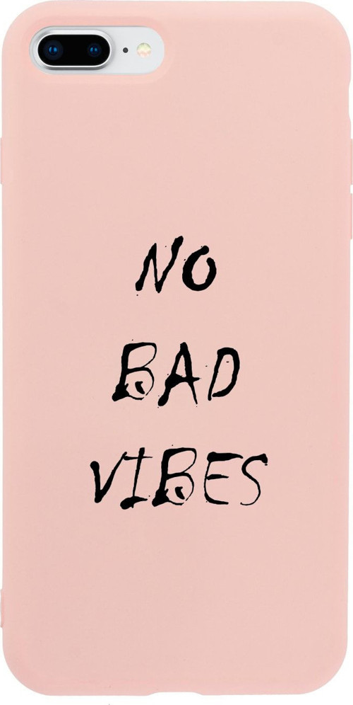 İphone 8 Plus No Bad Vibes Tasarımlı Pembe Telefon Kılıfı