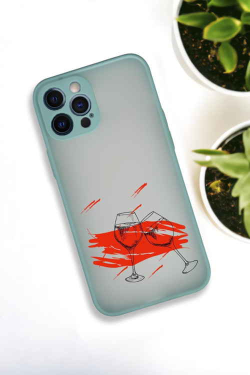 İphone 12 Pro Max Uyumlu Spilled Wine Desenli Buzlu Şeffaf Lüx Telefon Kılıfı