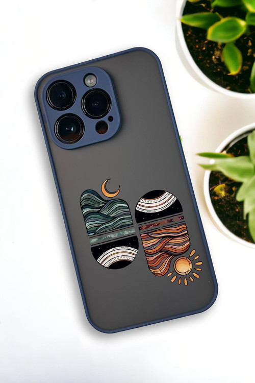 İphone 14 Pro Max Uyumlu Sunset Wave Desenli Buzlu Şeffaf Lüx Telefon Kılıfı