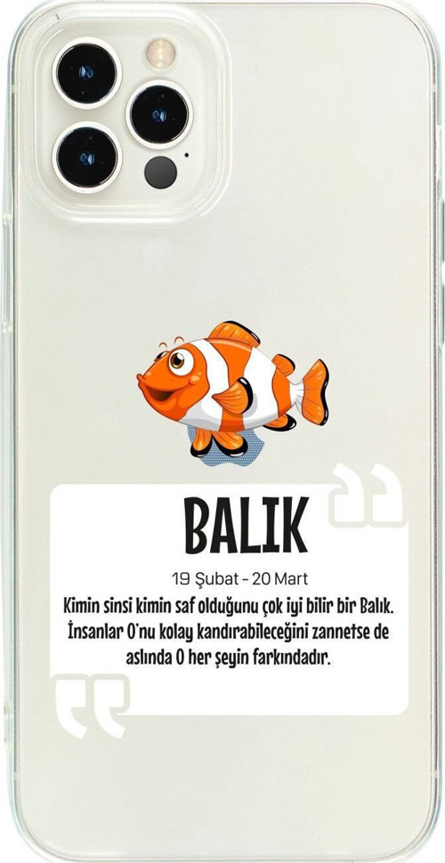 İphone 15 Pro Max Balık Burcu Desenli Şeffaf Telefon Kılıfı