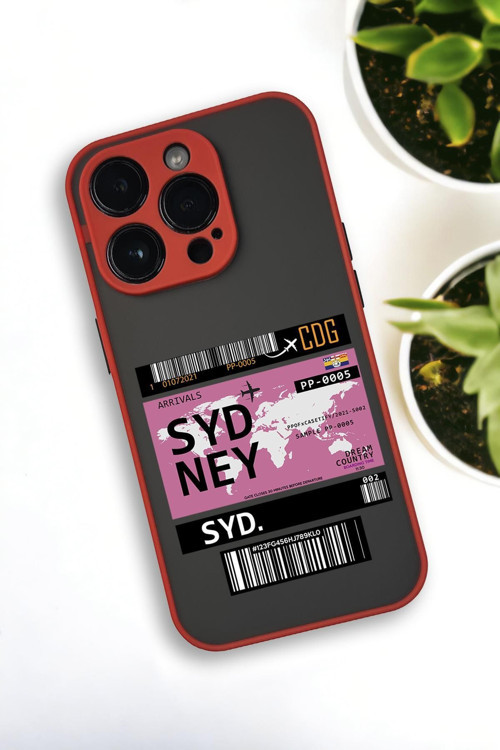 İphone 14 Pro Max Uyumlu Sydney Ticket Desenli Buzlu Şeffaf Lüx Telefon Kılıfı