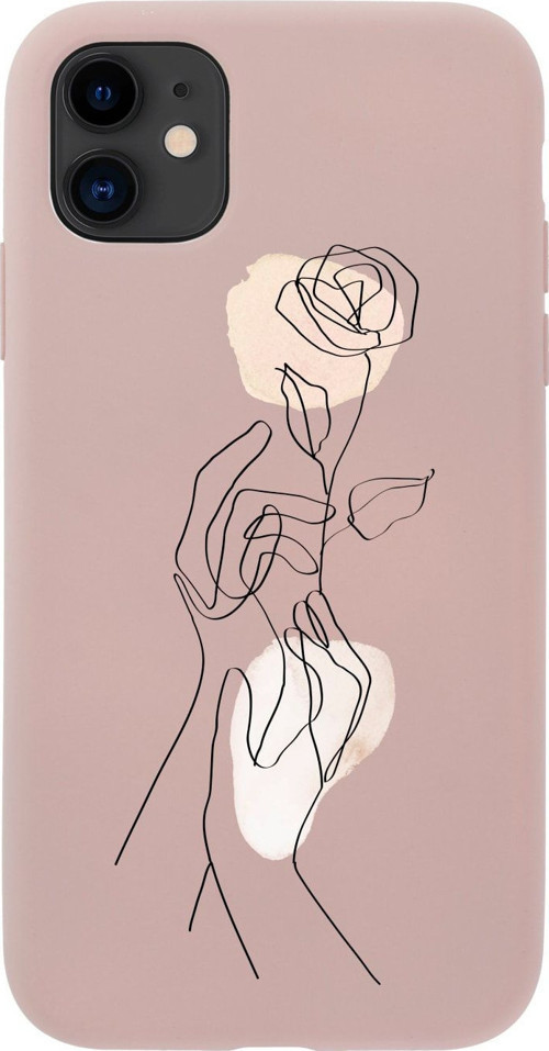 Iphone 11 Hands Holding Roses Tasarımlı Pembe Telefon Kılıfı