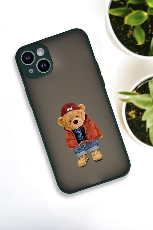 İphone 14 Plus Uyumlu Teddy Bear Desenli Buzlu Şeffaf Lüx Telefon Kılıfı