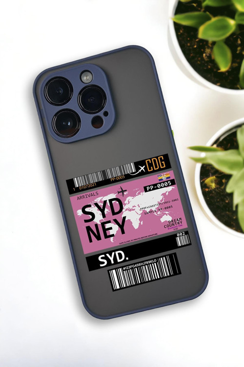İphone 14 Pro Max Uyumlu Sydney Ticket Desenli Buzlu Şeffaf Lüx Telefon Kılıfı