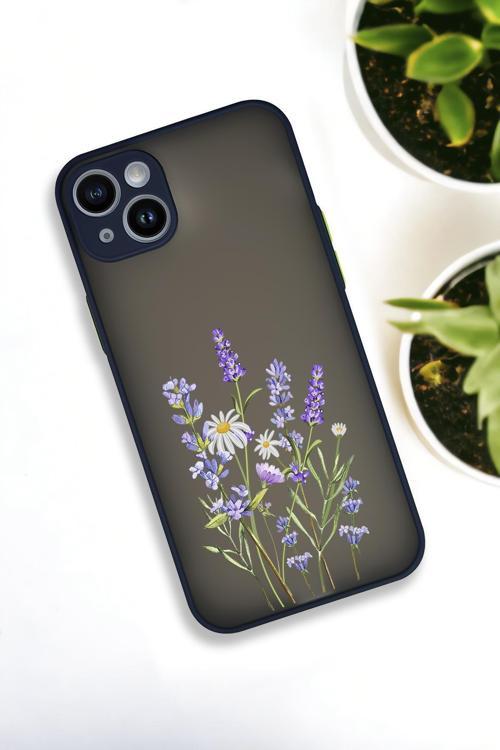 İphone 14 Plus Uyumlu Lavender Desenli Buzlu Şeffaf Lüx Telefon Kılıfı