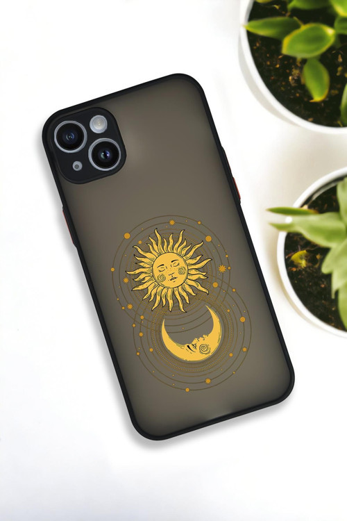 İphone 14 Plus Uyumlu Moon And Sun Desenli Buzlu Şeffaf Lüx Telefon Kılıfı