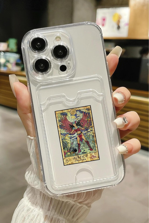 İphone 14 Pro Max Uyumlu Justice Valkyrie Desenli Şeffaf Kamera Korumalı Ve Kartlıklı Telefon Kılıfı
