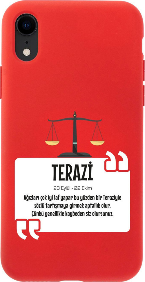 İphone Xr Terazi Burcu Tasarımlı Kırmızı Telefon Kılıfı
