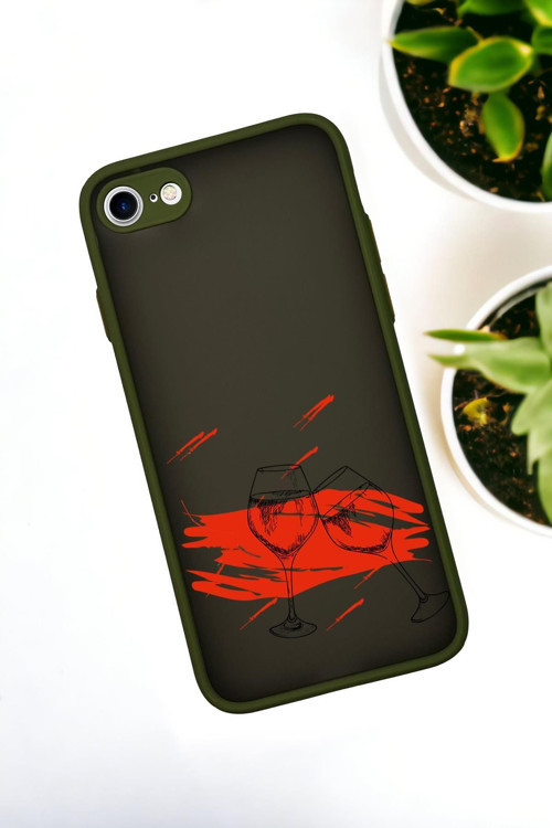 İphone 7 Uyumlu Spilled Wine Desenli Buzlu Şeffaf Lüx Telefon Kılıfı