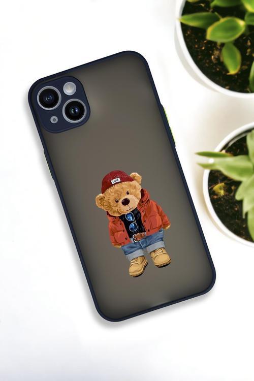 İphone 14 Plus Uyumlu Teddy Bear Desenli Buzlu Şeffaf Lüx Telefon Kılıfı