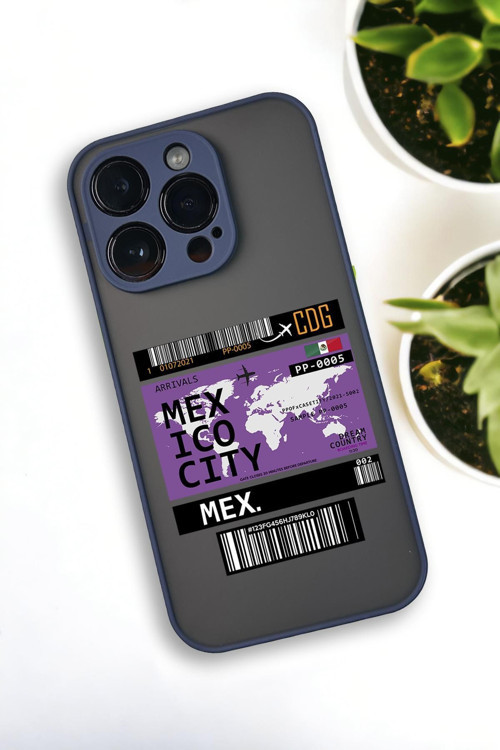 İphone 14 Pro Max Uyumlu Mexico Ticket Desenli Buzlu Şeffaf Lüx Telefon Kılıfı