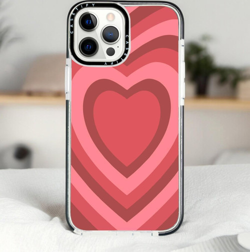 İphone 14 Pro Kırmızı Kalpler Desenli Casetify Darbe Emci Silikonlu Telefon Kılıfı