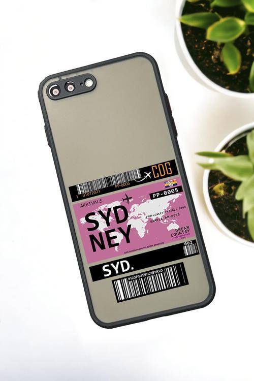 İphone 7 Plus Uyumlu Sydney Ticket Desenli Buzlu Şeffaf Lüx Telefon Kılıfı
