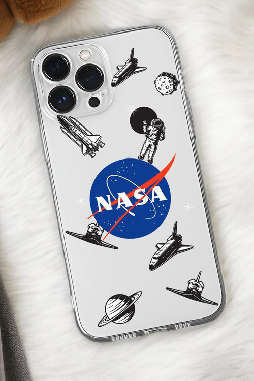 İphone 15 Uyumlu Nasa Desenli Premium Silikonlu Şeffaf Telefon Kılıfı