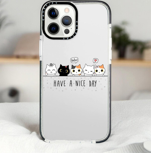 İphone 14 Pro Şirin Kedicikler Desenli Casetify Darbe Emci Silikonlu Telefon Kılıfı