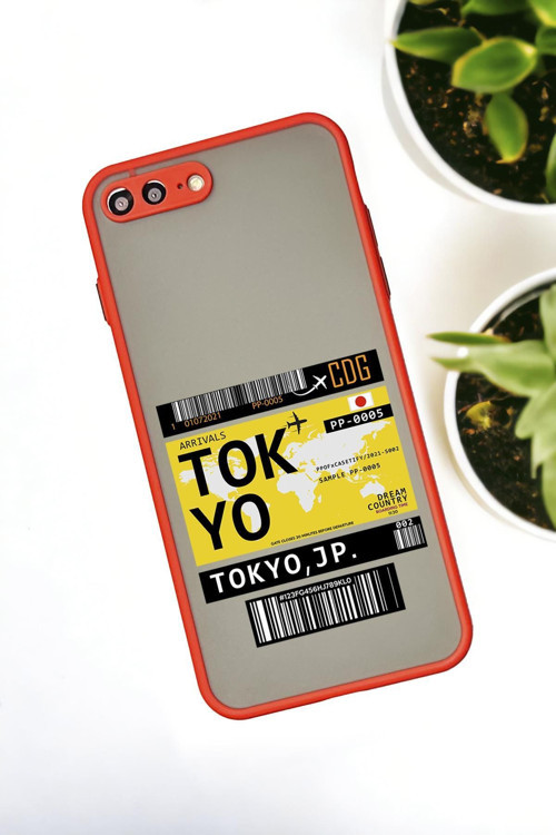 İphone 7 Plus Uyumlu Tokyo Ticket Desenli Buzlu Şeffaf Lüx Telefon Kılıfı