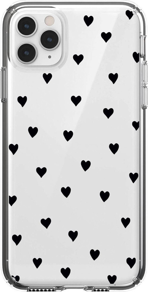 İphone 11 Pro Uyumlu Siyah Kalpler Premium Şeffaf Silikon Kılıf