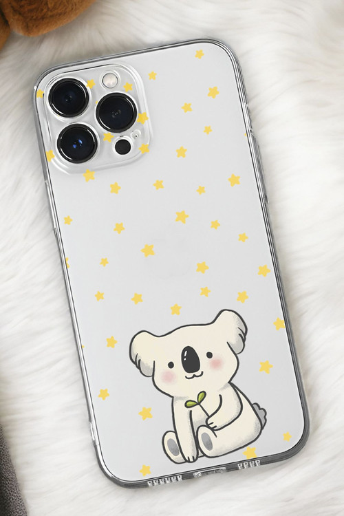 İphone 15 Pro Max Uyumlu Koala Desenli Premium Silikonlu Şeffaf Telefon Kılıfı