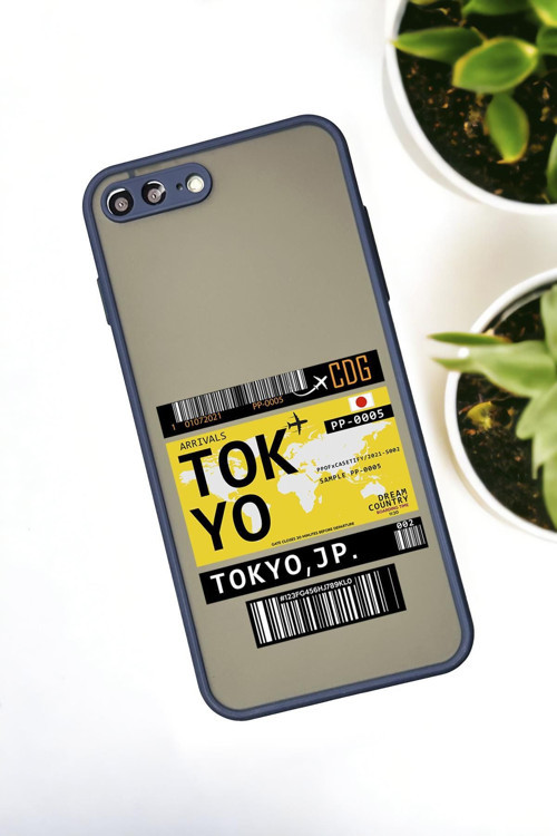 İphone 7 Plus Uyumlu Tokyo Ticket Desenli Buzlu Şeffaf Lüx Telefon Kılıfı