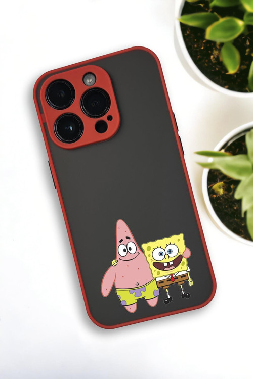 İphone 12 Pro Max Uyumlu Sünger Bob Ve Patrick Star Desenli Buzlu Şeffaf Lüx Telefon Kılıfı