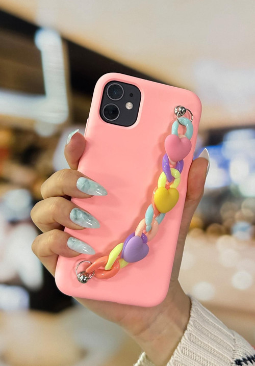 İphone 11 Uyumlu Kalpli Zincir Detaylı Premium Silikonlu Telefon Kılıfı