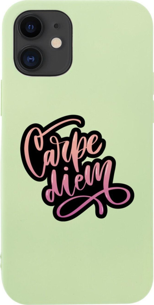 İphone 12 Carpe Diem Tasarımlı Yeşil Telefon Kılıfı