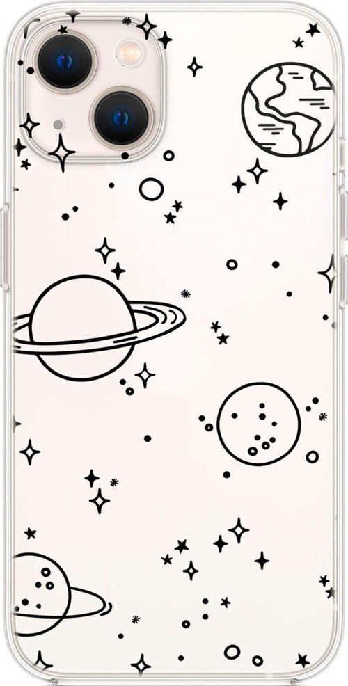 İphone 14 Uyumlu Galaxy Desenli Şeffaf Silikonlu Telefon Kılıfı