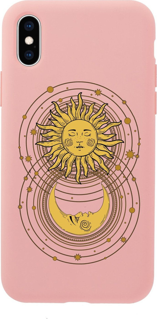 İphone X Uyumlu Moon And Sun Premium Pembe Lansman Silikonlu Kılıf
