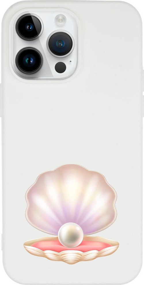 İphone 14 Pro Incili Deniz Kabuğu Desenli Lansman Beyaz Telefon Kılıfı
