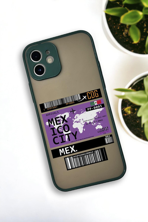 İphone 12 Uyumlu Mexico Ticket Desenli Buzlu Şeffaf Lüx Telefon Kılıfı