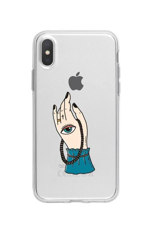 İphone X El Ve Göz Desenli Şeffaf Telefon Kılıfı