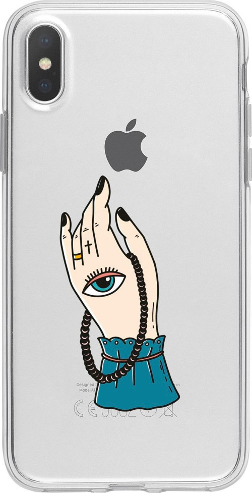 İphone X El Ve Göz Desenli Şeffaf Telefon Kılıfı