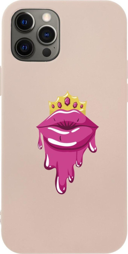 Iphone 12 Pro Crown Lip Tasarımlı Pembe Telefon Kılıfı