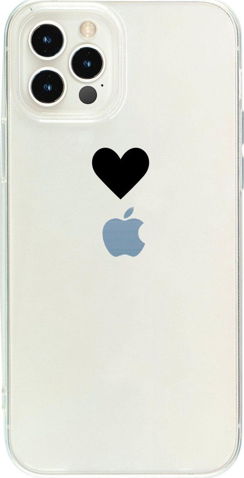 Iphone 12 Pro Max Tek Kalp Siyah Desenli Şeffaf Telefon Kılıfı