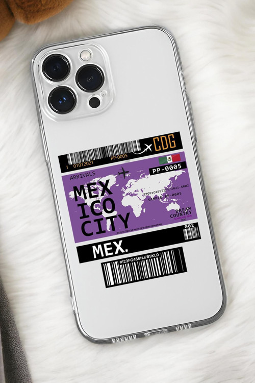 İphone 15 Uyumlu Mexico Ticket Desenli Premium Silikonlu Şeffaf Telefon Kılıfı