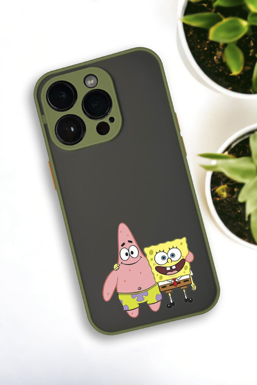 İphone 12 Pro Max Uyumlu Sünger Bob Ve Patrick Star Desenli Buzlu Şeffaf Lüx Telefon Kılıfı