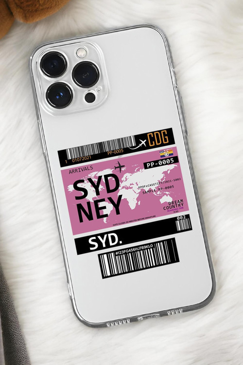 İphone 15 Uyumlu Sydney Ticket Desenli Premium Silikonlu Şeffaf Telefon Kılıfı
