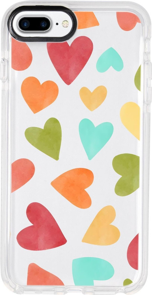 İphone 8 Plus Uyumlu Renkli Kalpler Desenli Candy Bumper Silikonlu Telefon Kılıfı