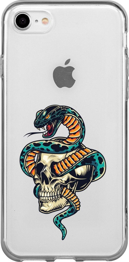 İphone 7 Kuru Kafa Ve Yılan Desenli Şeffaf Telefon Kılıfı