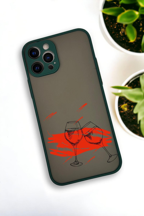 İphone 12 Pro Uyumlu Spilled Wine Desenli Buzlu Şeffaf Lüx Telefon Kılıfı