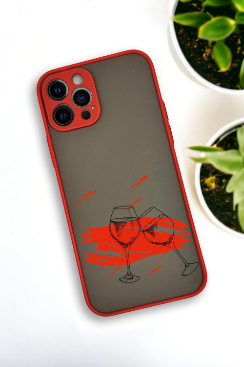 İphone 12 Pro Uyumlu Spilled Wine Desenli Buzlu Şeffaf Lüx Telefon Kılıfı