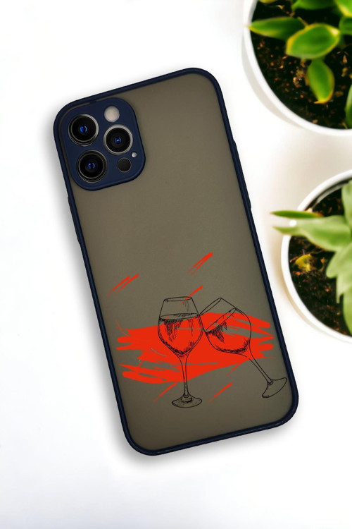 İphone 12 Pro Uyumlu Spilled Wine Desenli Buzlu Şeffaf Lüx Telefon Kılıfı
