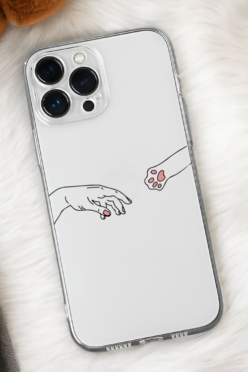 İphone 15 Uyumlu Hand And Paw Desenli Premium Silikonlu Şeffaf Telefon Kılıfı