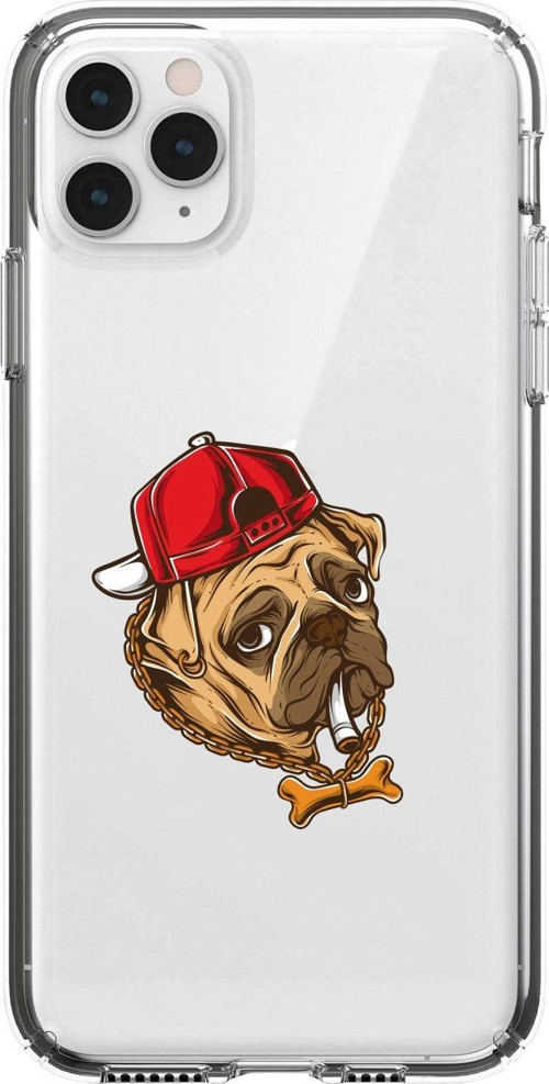 Iphone 11 Pro Efkarlı Pug Desenli Şeffaf Telefon Kılıfı