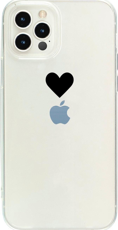 İphone 15 Pro Tek Kalp Siyah Desenli Şeffaf Telefon Kılıfı