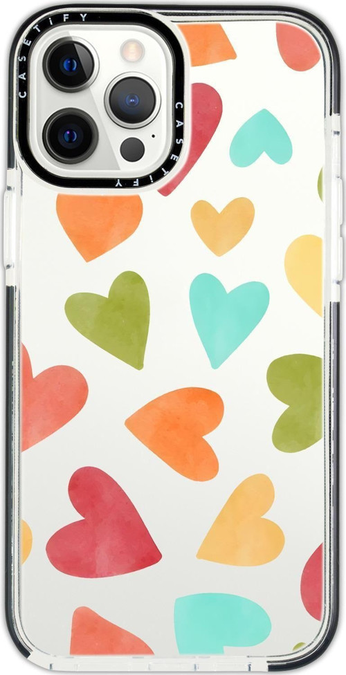 İphone 14 Pro Uyumlu Casetify Renkli Kalpler Desenli Anti Shock Premium Silikonlu Siyah Kenar Detayl