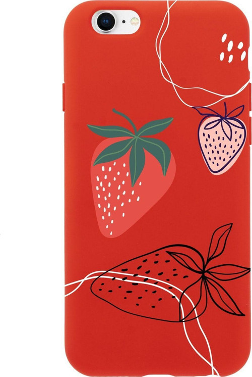 İphone 6 Plus Çilek Desenli Premium Kırmızı Lansman Silikonlu Kılıf