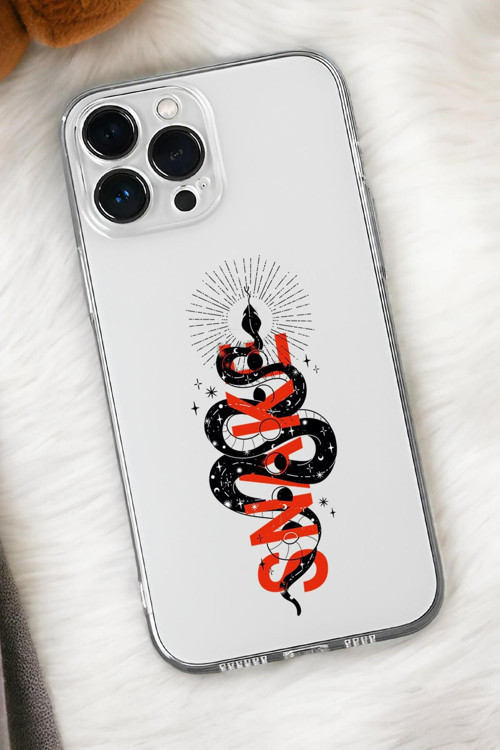 İphone 15 Pro Uyumlu Snake Desenli Premium Silikonlu Şeffaf Telefon Kılıfı