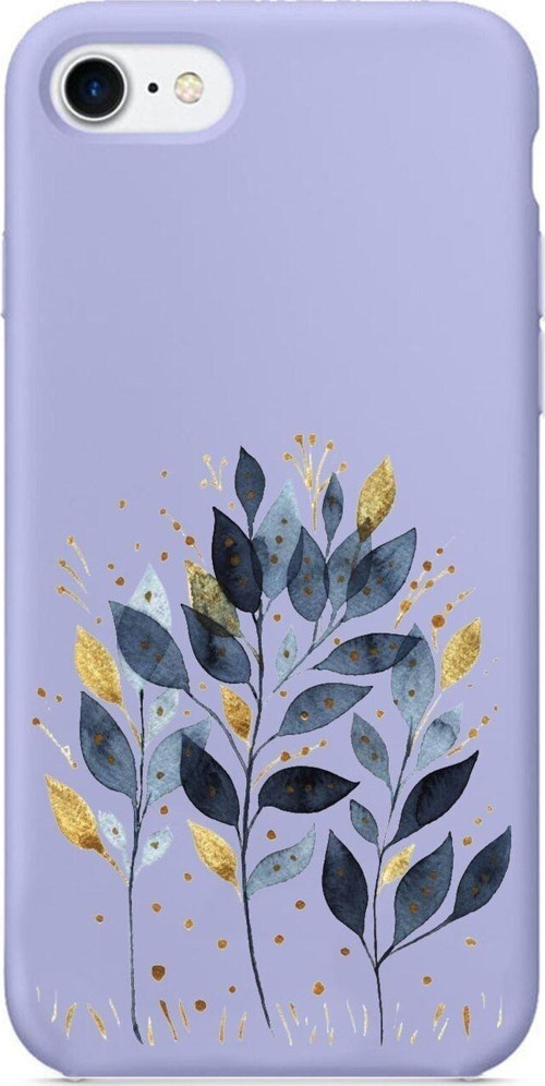 İphone 6 Mavi Yaprak Desenli Lila Lansman Kılıf