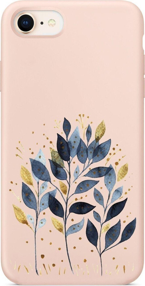 İphone 6 Mavi Yaprak Desenli Pembe Lansman Kılıf